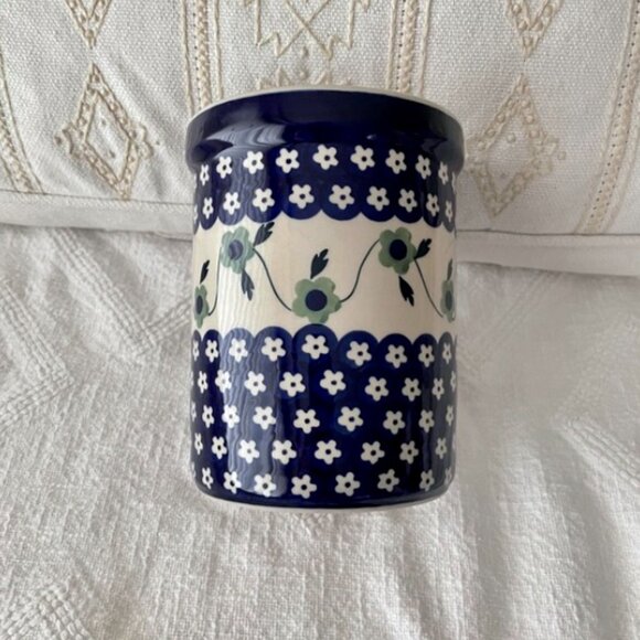 Boleslaweic Polish Pottery Floral Ceramic Utensil Holder Handmade - Picture 3 of 11